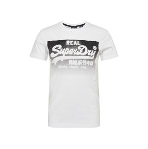 Superdry Tričko  čierna melírovaná / biela