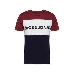 JACK & JONES Tričko  tmavomodrá / vínovo červená / biela