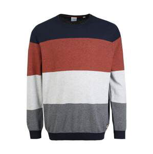 Jack & Jones Plus Sveter 'Flame'  sivá melírovaná / námornícka modrá / hrdzavo červená / biela