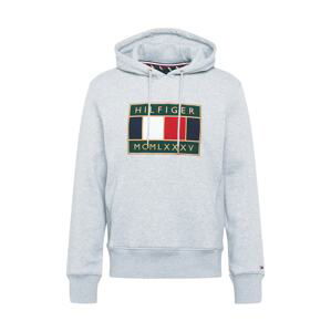 TOMMY HILFIGER Mikina  sivá melírovaná / biela / červená / tmavomodrá / zlatá