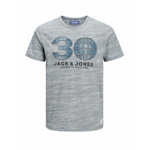 JACK & JONES Tričko  sivá melírovaná / modrá