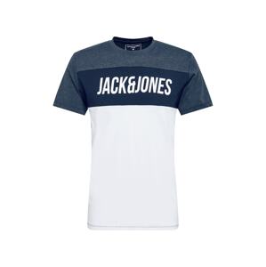 JACK & JONES Tričko 'TEMP'  biela / modrá melírovaná / námornícka modrá