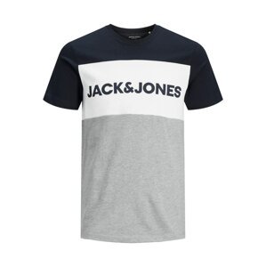 JACK & JONES Tričko  námornícka modrá / sivá melírovaná / biela