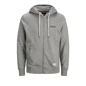 JACK & JONES Tepláková bunda  sivá melírovaná / biela / námornícka modrá