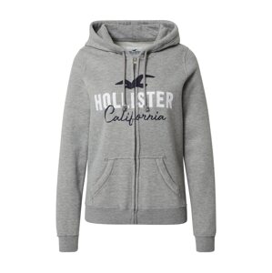 HOLLISTER Tepláková bunda  sivá melírovaná / biela / námornícka modrá