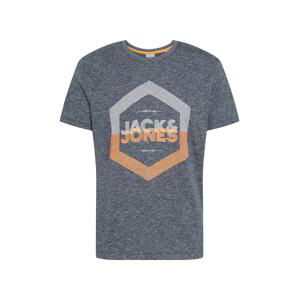 JACK & JONES Tričko  modrosivá / sivá / oranžová