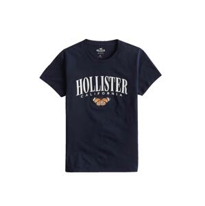 HOLLISTER Tričko  námornícka modrá / biela / oranžová