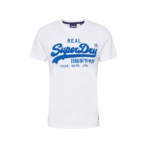 Superdry Tričko 'CHENILLE'  biela / kráľovská modrá