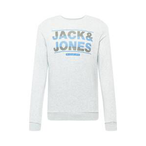 JACK & JONES Mikina 'MOUNT'  sivá melírovaná / nebesky modrá / čierna