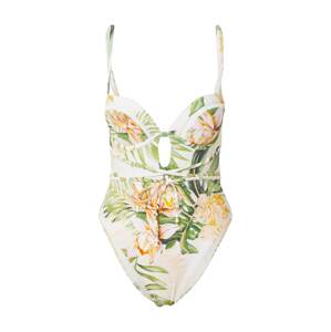 River Island Jednodielne plavky 'Plunge Palm'  krémová / zelená / žltá / rosé