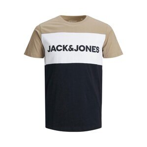 JACK & JONES Tričko  tmavomodrá / biela / piesková