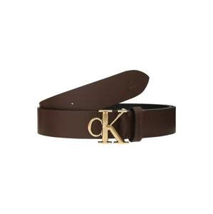 Calvin Klein Jeans Opasky 'ROUNDED MONO PLAQUE BELT 35MM'  tmavohnedá / zlatá