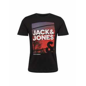 JACK & JONES Tričko  čierna / biela / lososová / svetlofialová