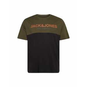 Jack & Jones Plus Tričko 'Urban'  tmavozelená / čierna / tmavooranžová
