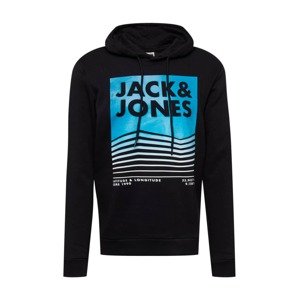 JACK & JONES Mikina 'BOOSTER'  čierna / neónovo modrá / biela