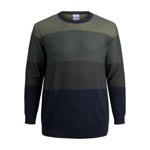 Jack & Jones Plus Sveter 'Finn'  olivová / tmavomodrá / tmavozelená