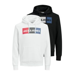 JACK & JONES Mikina  čierna / biela / červená / kráľovská modrá