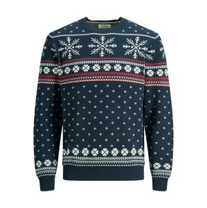 JACK & JONES Sveter 'Snowy'  námornícka modrá / červená / biela