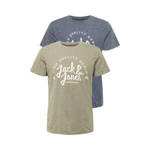 JACK & JONES Tričko 'JJKIMBEL TEE SS CREW NECK 2PK MP'  olivová / modrá