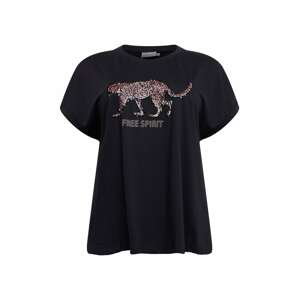KAFFE CURVE T-Shirt 'Amelia'  čierna / strieborná / staroružová