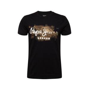 Pepe Jeans Tričko 'GOLDERS'  biela / čierna / hnedá