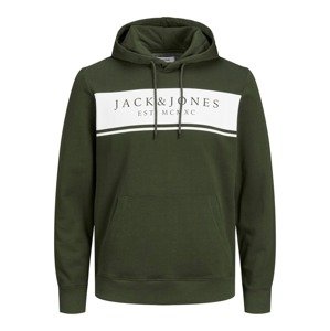 JACK & JONES Mikina  tmavozelená / biela