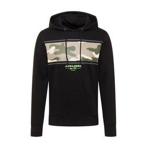 JACK & JONES Mikina 'Soldier'  čierna / tmavošedá / kaki / limetová