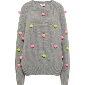 MYMO Oversize sveter  sivá / ružová / kiwi / koralová