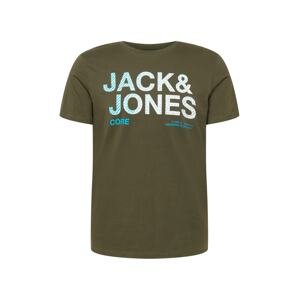JACK & JONES Tričko  kaki / biela / tyrkysová