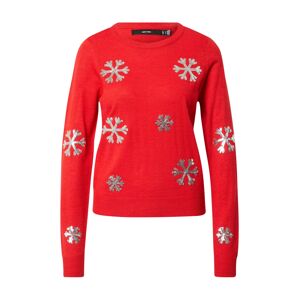 VERO MODA Sveter 'Snowflake'  tmavosivá / ohnivo červená / strieborná