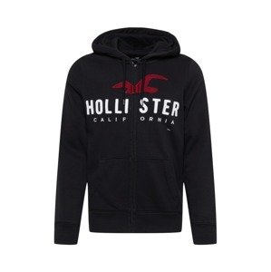 HOLLISTER Tepláková bunda  čierna / biela / červená