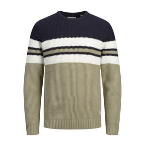 JACK & JONES Sveter 'Dalton'  olivová / čierna / biela