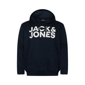 Jack & Jones Plus Mikina 'JJECORP'  tmavomodrá / biela