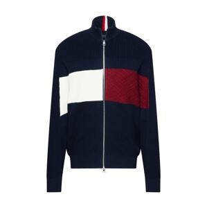 TOMMY HILFIGER Kardigán  námornícka modrá / tmavočervená / šedobiela