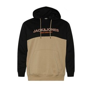 Jack & Jones Plus Mikina  čierna / oranžová / svetlohnedá / biela