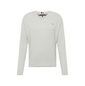 TOMMY HILFIGER Sveter  sivá melírovaná / červená / biela / námornícka modrá