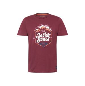 JACK & JONES Tričko  farba lesného ovocia / biela / broskyňová / námornícka modrá