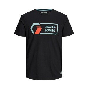 JACK & JONES Tričko 'Logan'  svetlomodrá / oranžovo červená / čierna