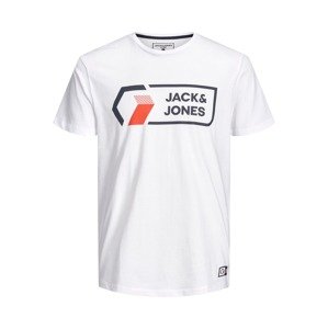 JACK & JONES Tričko 'Logan'  biela / tmavomodrá / oranžovo červená