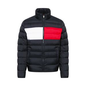 Tommy Jeans Prechodná bunda  čierna / ohnivo červená / biela