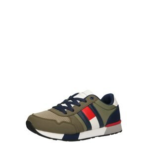 TOMMY HILFIGER Tenisky  kaki / olivová / červená / biela / tmavomodrá