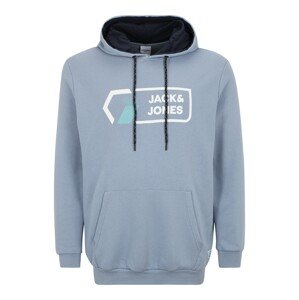 Jack & Jones Plus Mikina 'Logan'  dymovo modrá / biela / tyrkysová