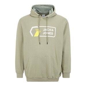 Jack & Jones Plus Mikina 'Logan'  kaki / biela / limetková