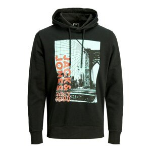 JACK & JONES Mikina 'CALEB'  tyrkysová / oranžová / čierna