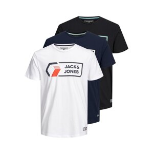 JACK & JONES Tričko 'Logan'  biela / tmavomodrá / čierna / oranžová