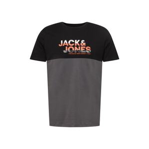 JACK & JONES Tričko 'GARY'  čierna / tmavosivá / oranžová / biela