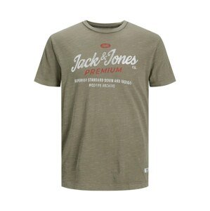 JACK & JONES Tričko 'CARLYLE'  olivová / červená / biela