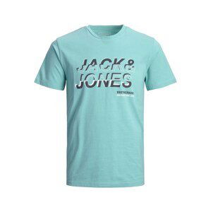 JACK & JONES Tričko 'BOOSTER'  tyrkysová / tmavomodrá / biela