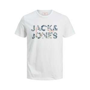 JACK & JONES Tričko  biela / modrosivá / tmavooranžová