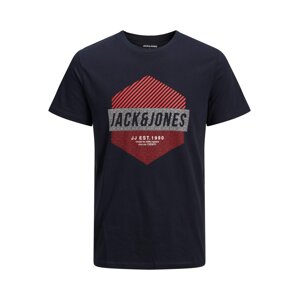 JACK & JONES Tričko 'Maraj'  námornícka modrá / sivá / červená / biela